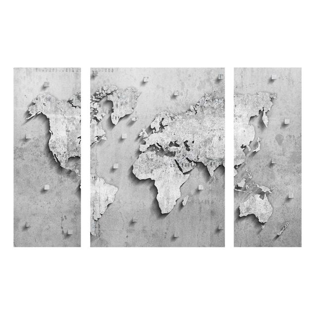 Glass print 3 parts - Concrete World Map