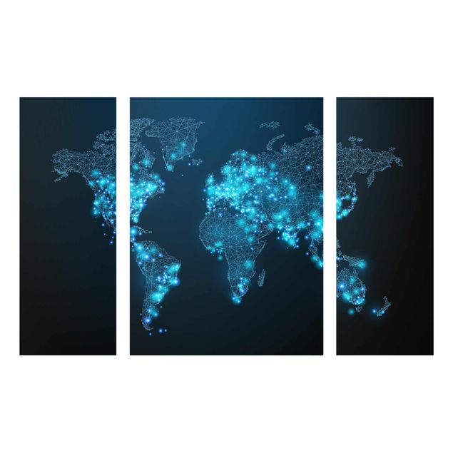 Glass print 3 parts - Connected World World Map