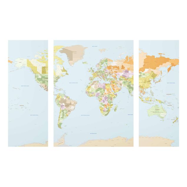 Glass print 3 parts - Political World Map