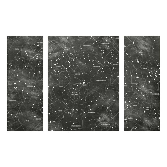 Glass print 3 parts - Map Of Constellations Blackboard Look