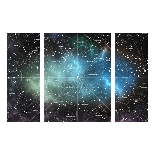 Glass print 3 parts - Stellar Constellation Map Galactic Nebula