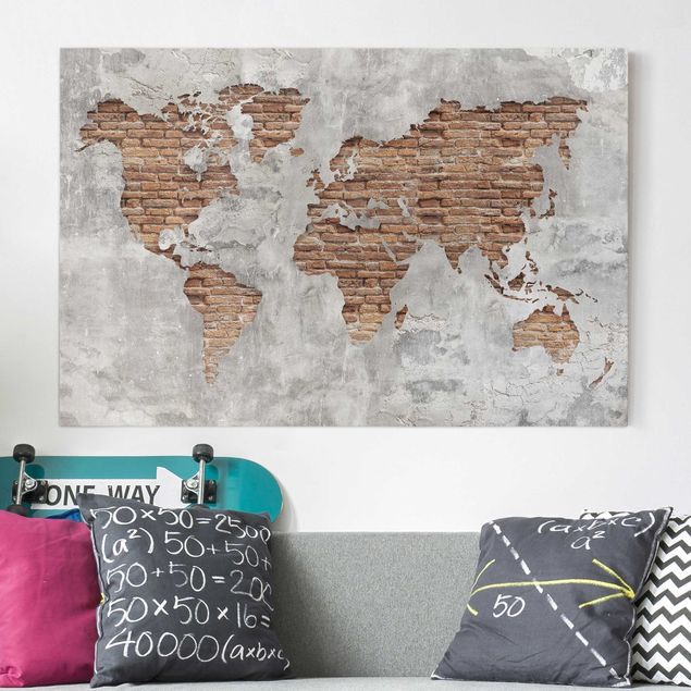 Print on canvas - Shabby Concrete Brick World Map