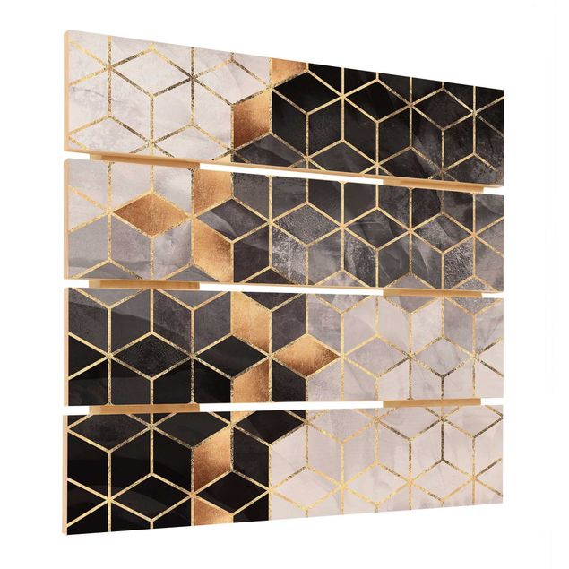 Print on wood - Black And White Golden Geometry