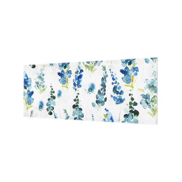 Splashback - Magnificent Flowers In Blue - Panorama 1:1