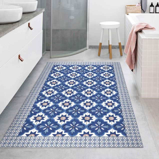 rug tile pattern Moroccan Tiles Watercolour Blue With Tile Frame