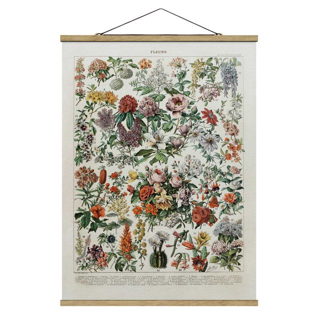 Fabric print with poster hangers - Vintage Board Flowers II