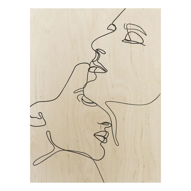 Print on wood - Line Art Gentle Faces Black And White