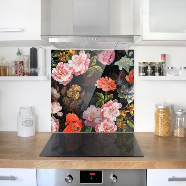 Glass splashback art print Dark Flower Bouquet