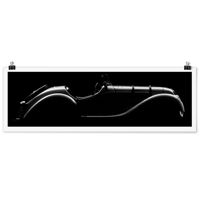 Panoramic poster black and white - Vintage Car Silhouette