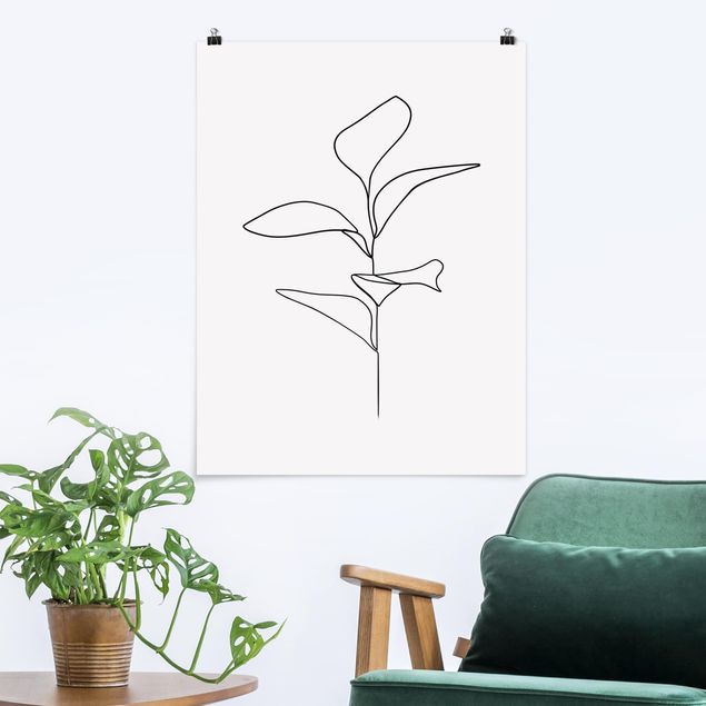 Poster - Line Art Plant Leaves Black And White