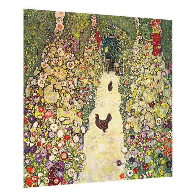 Glass splashback Gustav Klimt - Garden Way With Chickens
