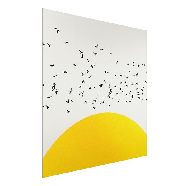 Dibond Flock Of Birds In Front Of Yellow Sun