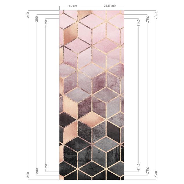 Shower wall cladding - Pink Gray Golden Geometry