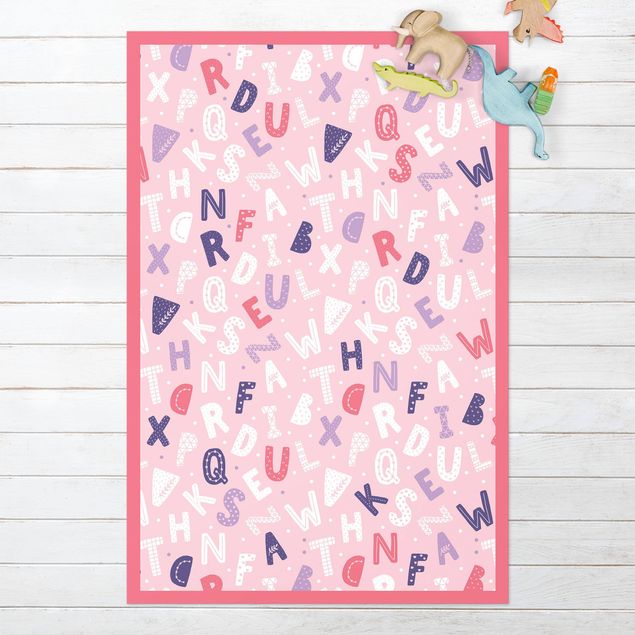 balcony mat Alphabet With Hearts And Dots In Light Pink With Frame
