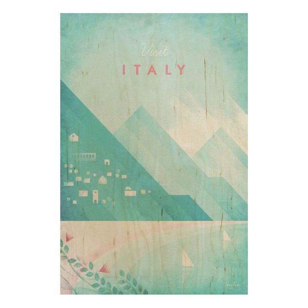 Print on wood - Travel Poster - Italy