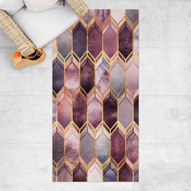 outdoor balcony rug Stained Glass Geometric Rose Gold