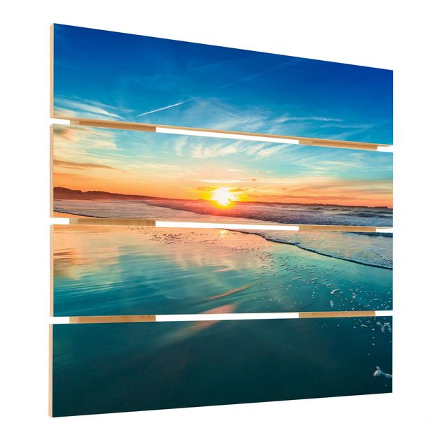 Print on wood - Romantic Sunset By The Sea