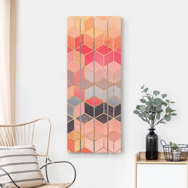 Print on wood - Colourful Pastel Golden Geometrie
