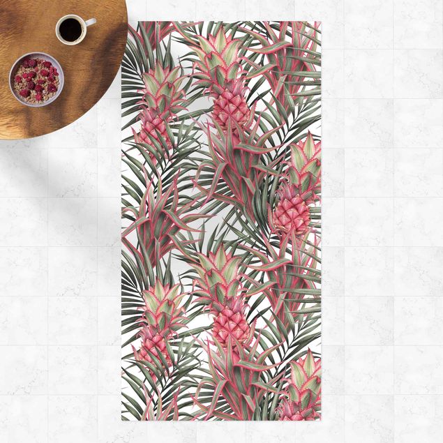Balcony rugs Red Pineapple With Palm Leaves Tropical