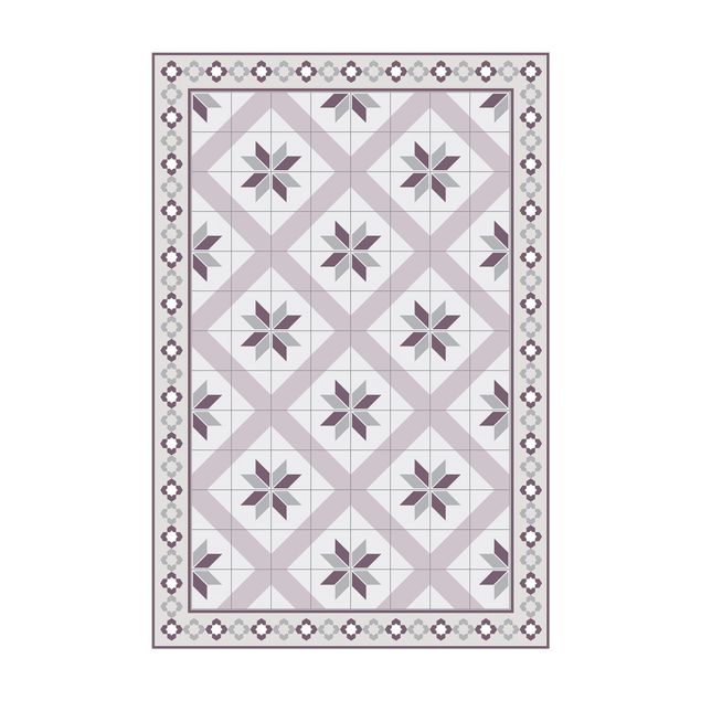 floral area rugs Geometrical Tiles Rhombal Flower Lilac With Border