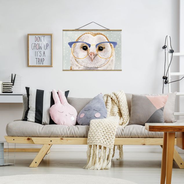 Fabric print with poster hangers - Animals With Glasses - Owl