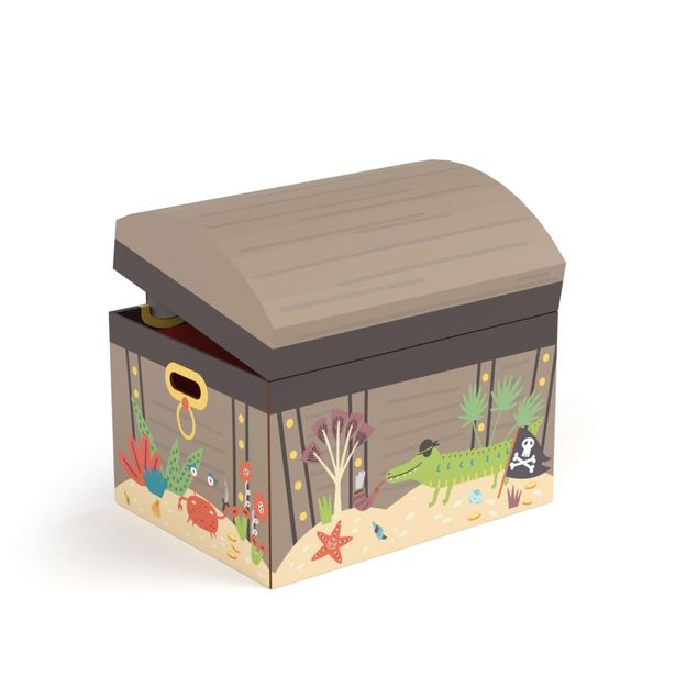 FOLDZILLA cardboard treasure chest - Pirate treasure chest for colouring