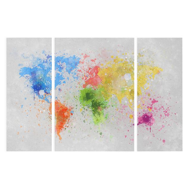 Print on canvas 3 parts - Colourful Splodges World Map