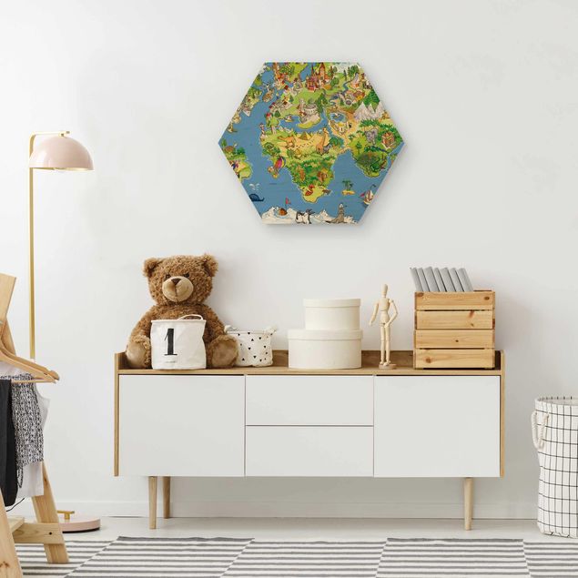 Wooden hexagon - Great and Funny Worldmap