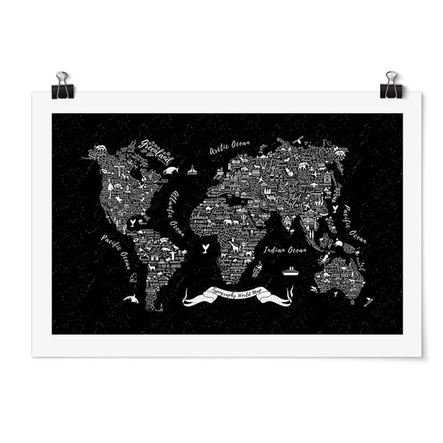 Poster - Typography World Map Black