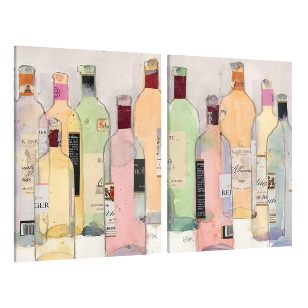 Print on canvas - Wine Bottles In Water Color Set I