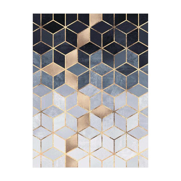 modern abstract rug Blue White Golden Geometry