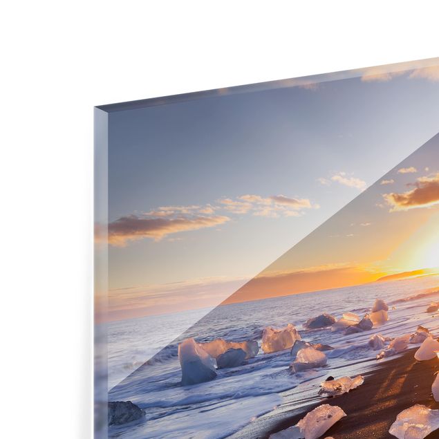Glass Splashback - Chunks Of Ice On The Beach Iceland - Square 1:1