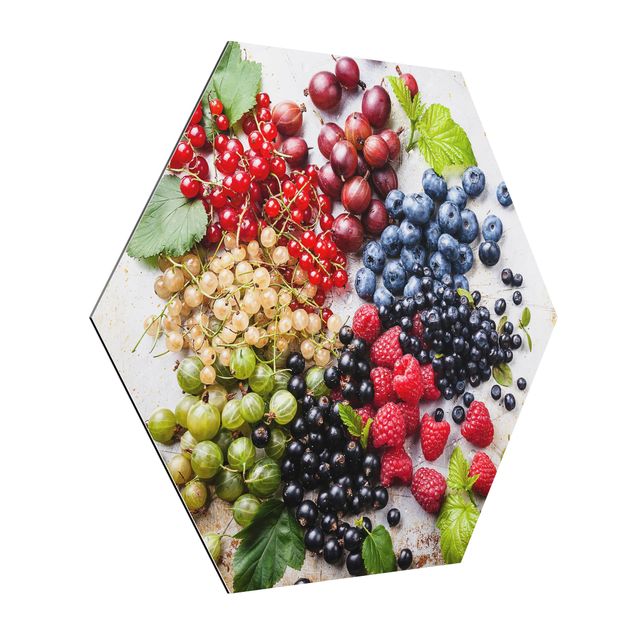 Alu-Dibond hexagon - Mixture Of Berries On Metal