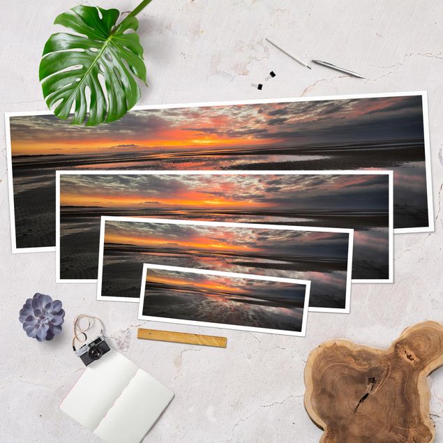 Panoramic poster nature & landscape - Sunrise Over The Mudflat