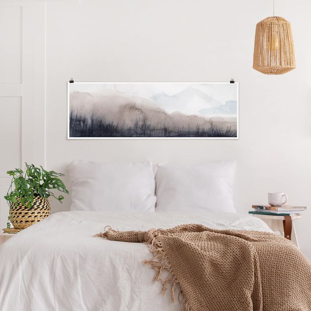 Panoramic poster abstract - Lakeside With Mountains II