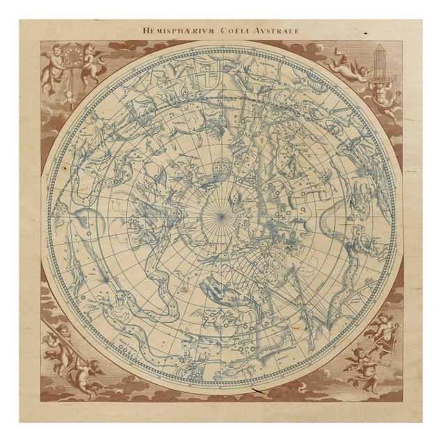 Print on wood - Vintage Star Map Southern Hemissphere