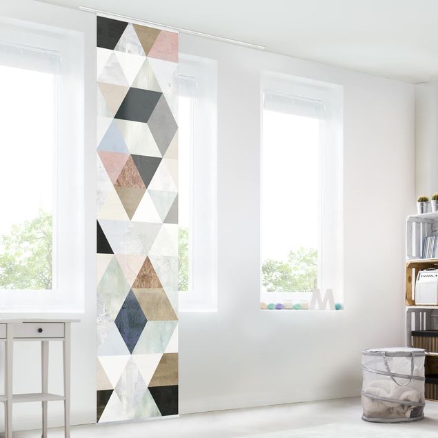 Sliding panel curtains set - Watercolour Mosaic With Triangles I