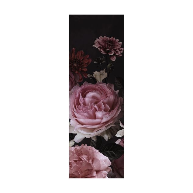 Floral rugs Pink Flowers On Black Vintage