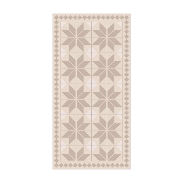 Modern rugs Geometrical Tiles Star Flower Sand With Narrow Border