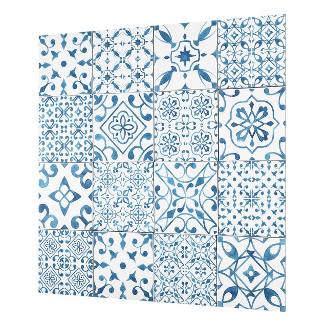 Glass Splashback - Pattern Tiles Blue White - Square 1:1