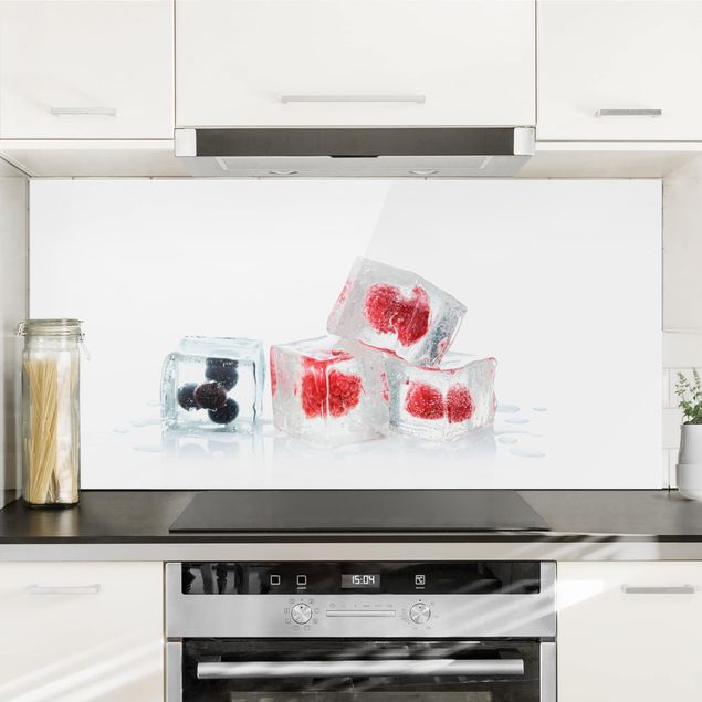 Glass splashback kitchen fruits and vegetables Friut In Ice Cubes