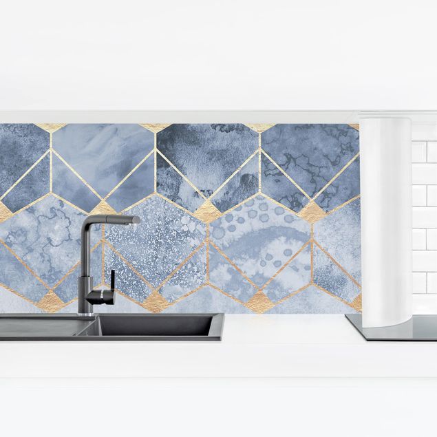 Kitchen wall cladding - Blue Geometry Golden Art Deco