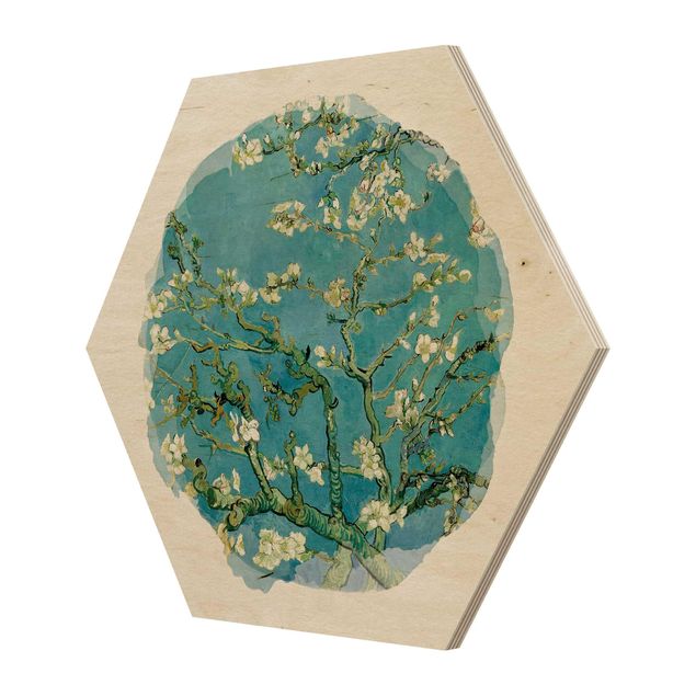 Wooden hexagon - WaterColours - Vincent Van Gogh - Almond Blossom
