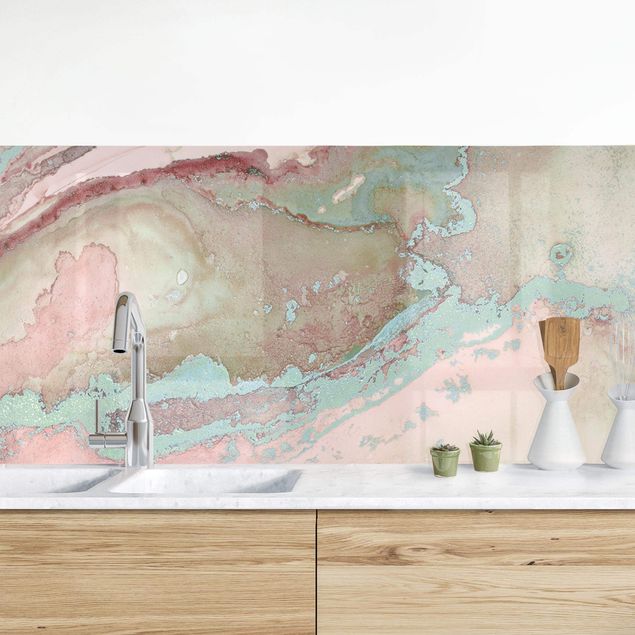 Kitchen splashback abstract Colour Experiments Marble Light Pink And Turquoise