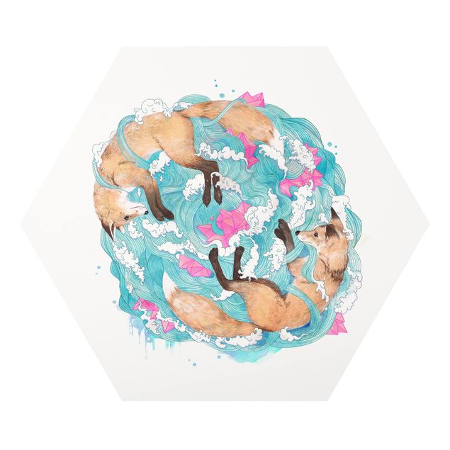 Forex hexagon - Illustration Foxes And Waves Painting