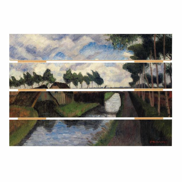 Print on wood - Otto Modersohn - The Rautendorf Canal with Boat House near Worpswede