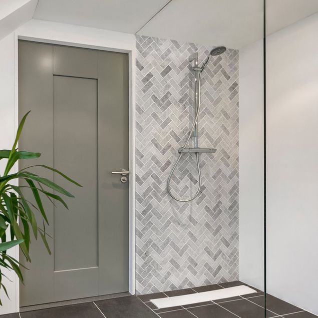 Shower panels Marble Fish Bone Tiles - Medium Grey