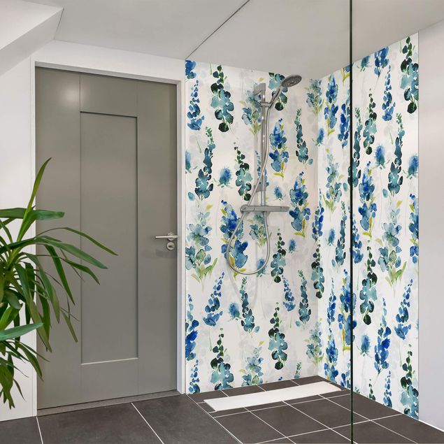 Shower wall cladding - Magnificent Flowers In Blue