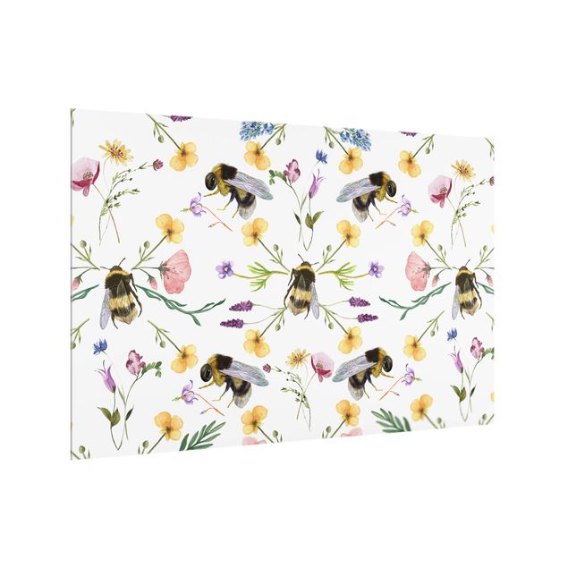 Glass splashback animals Bees With Flowers