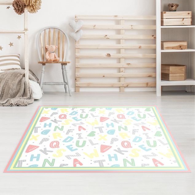modern area rugs Alphabet In Pastel Colours With Frame